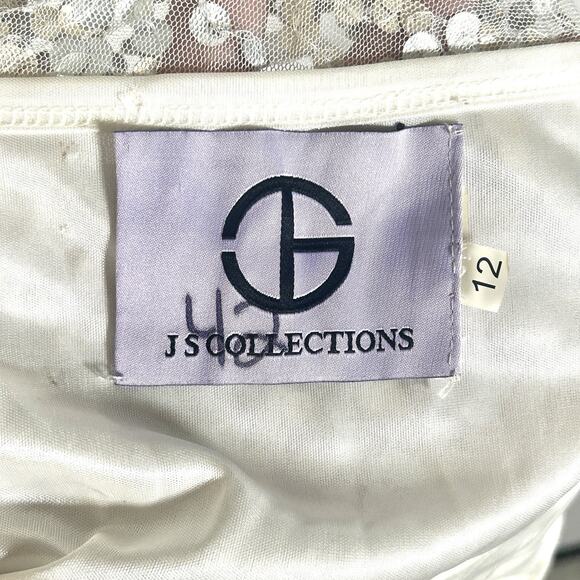 JS Collections Champagne Silver Sequin Gown Formal Evening Maxi Dress Size 12 - Picture 10 of 13